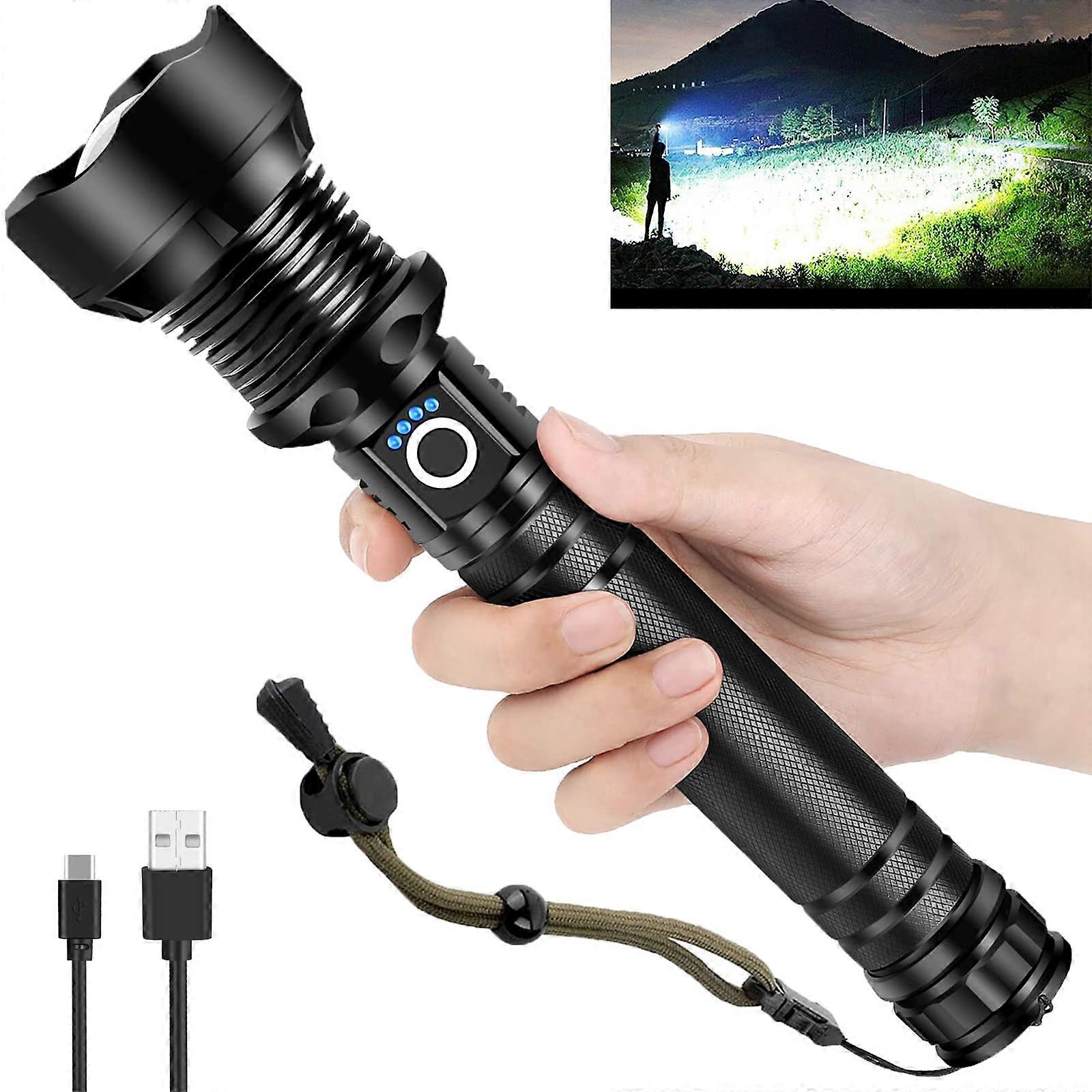 Rechargeable Super Bright LED Flashlight for Camping, Emergencies, Waterproof, Adjustable Focus, Compact Design
