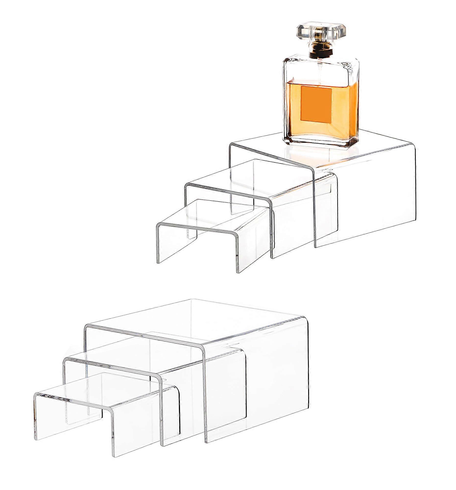 6 Piece Strong Clear Acrylic Rectangular Riser Display Stand for Shelf Showcase Fixtures 5'' 4'' 3''