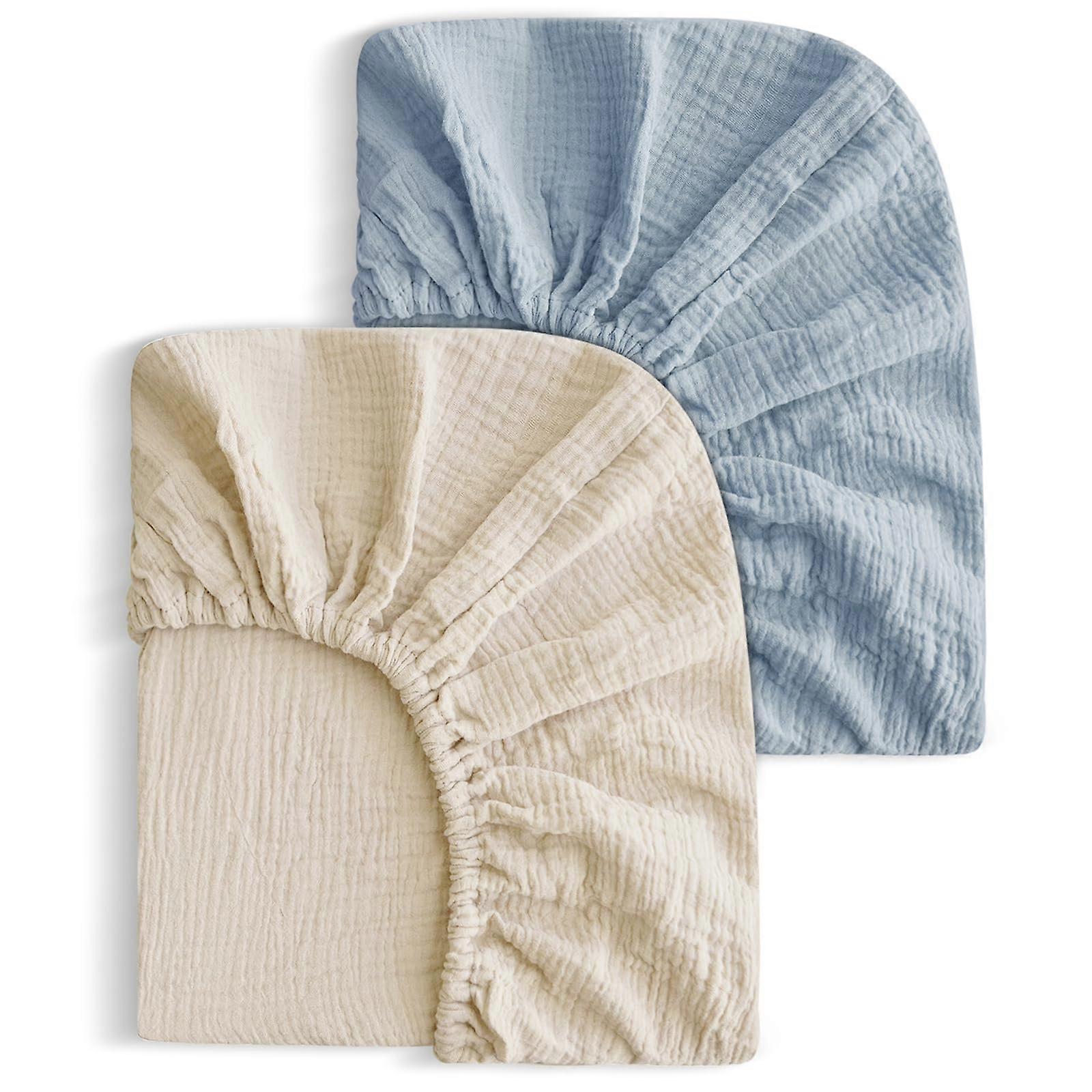 2 Pack Soft Muslin Baby Crib Sheets, Standard Size 28x52 Inches, Breathable, Machine Washable, Hypoallergenic