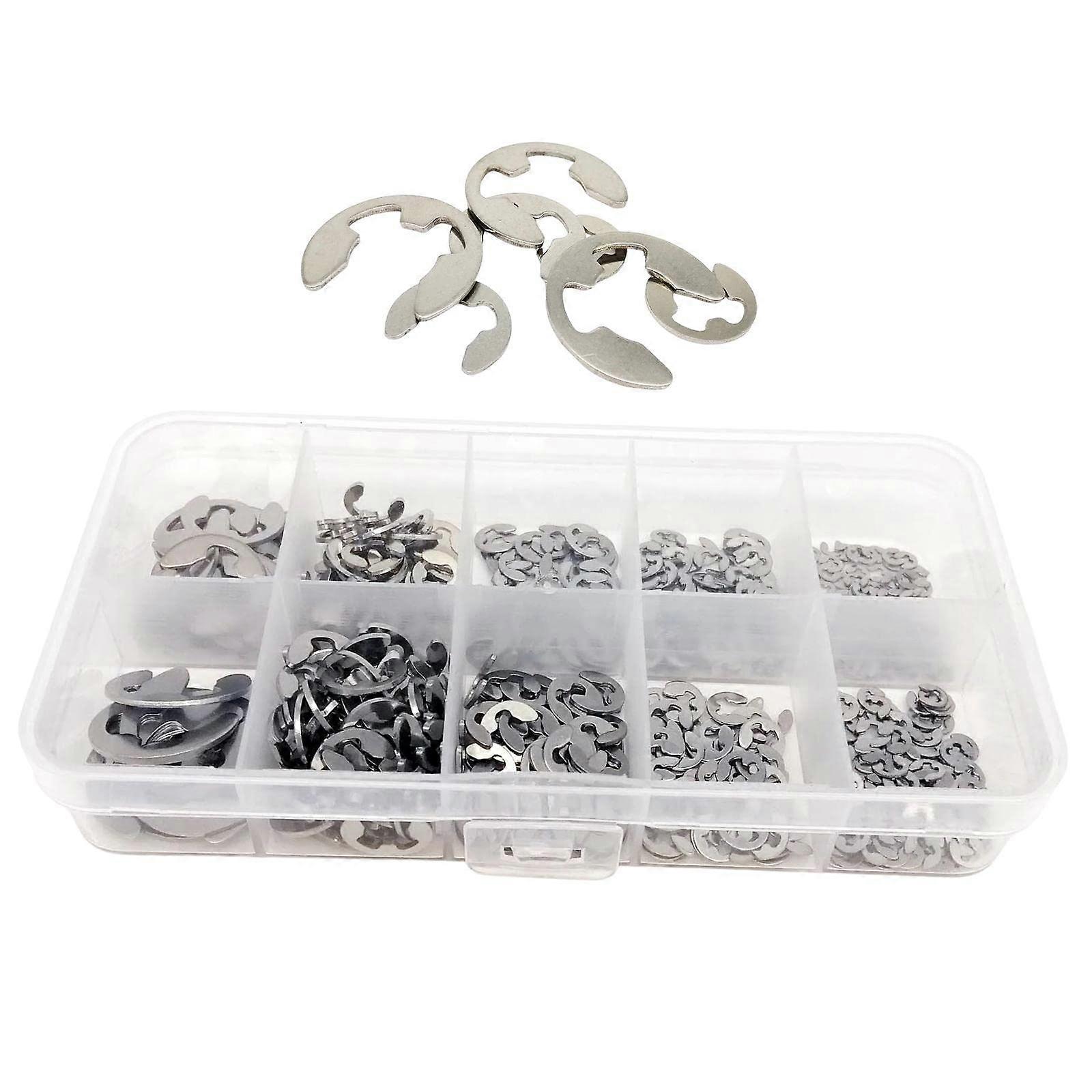 External Retaining Ring 580-Piece Assortment Set E-Shaped Buckle Snap Ring Circlip Washer Silver