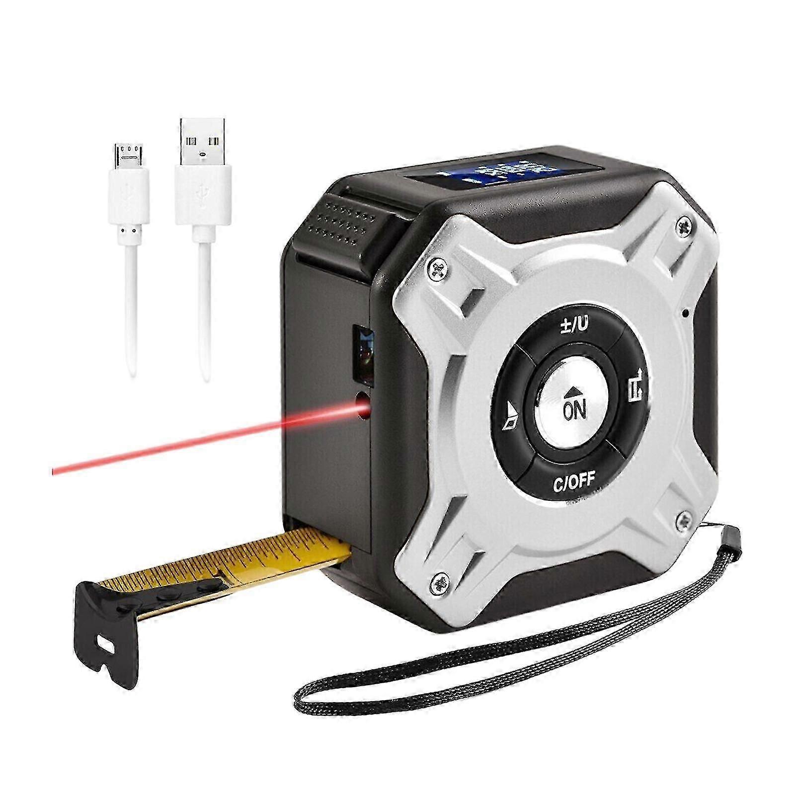 40m Usb Rechargeable 2 In 1 Digital Laser Tape Rangefinder Distance Measure Tool Ft