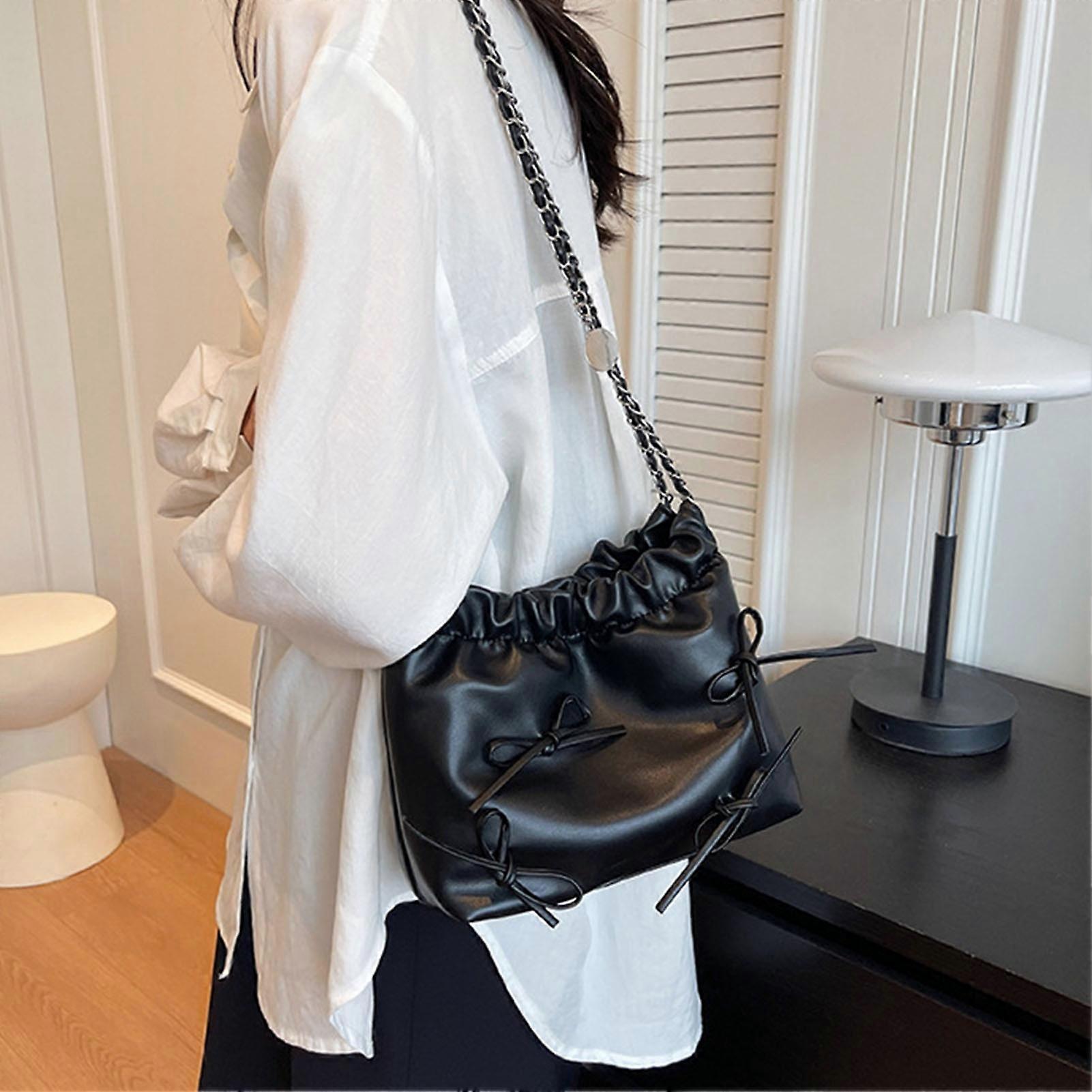 Single Shoulder Bag PU Leather Black Bowknot Design Universal Size