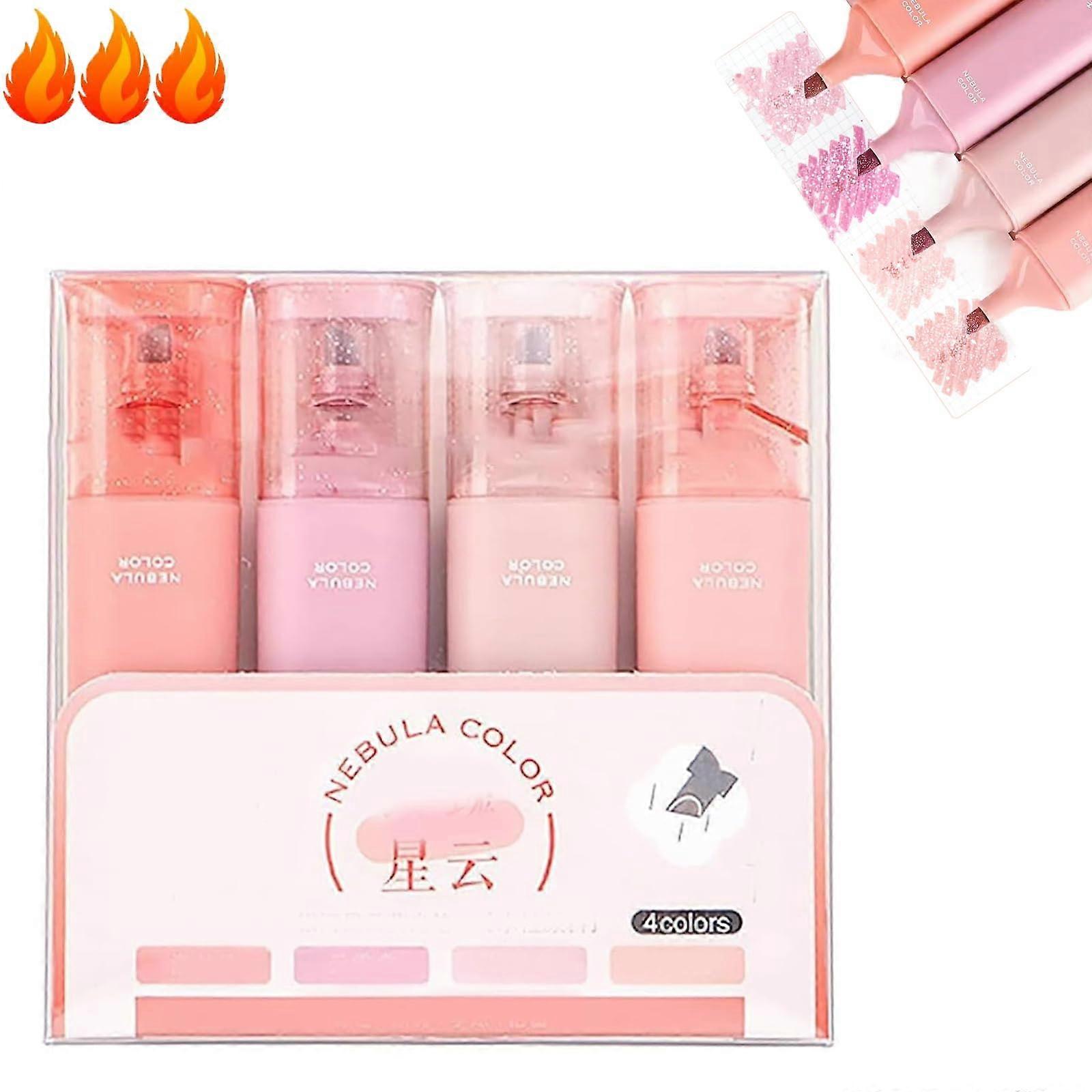 Nebula Color Glowing Emphasizing, Pink Glowing Pencil, Shimmering Emphasizing Pencils, Nebula Color Glowing, Gleaming Emphasizing Pen (Pink Set)