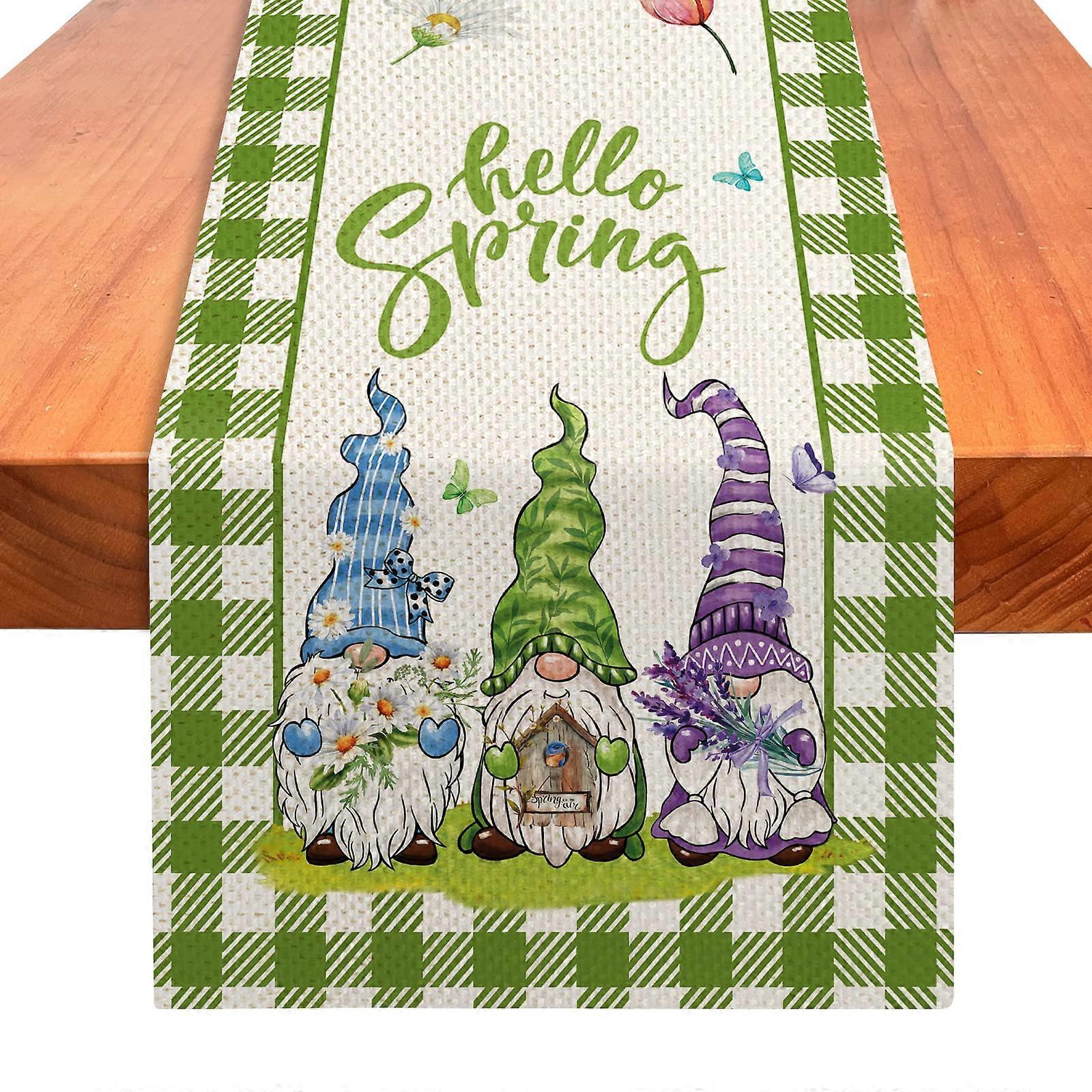Hello Spring Dwarves Green Bubalo Ekose tablecloth -inch 72 long, dwarf decorations for the house