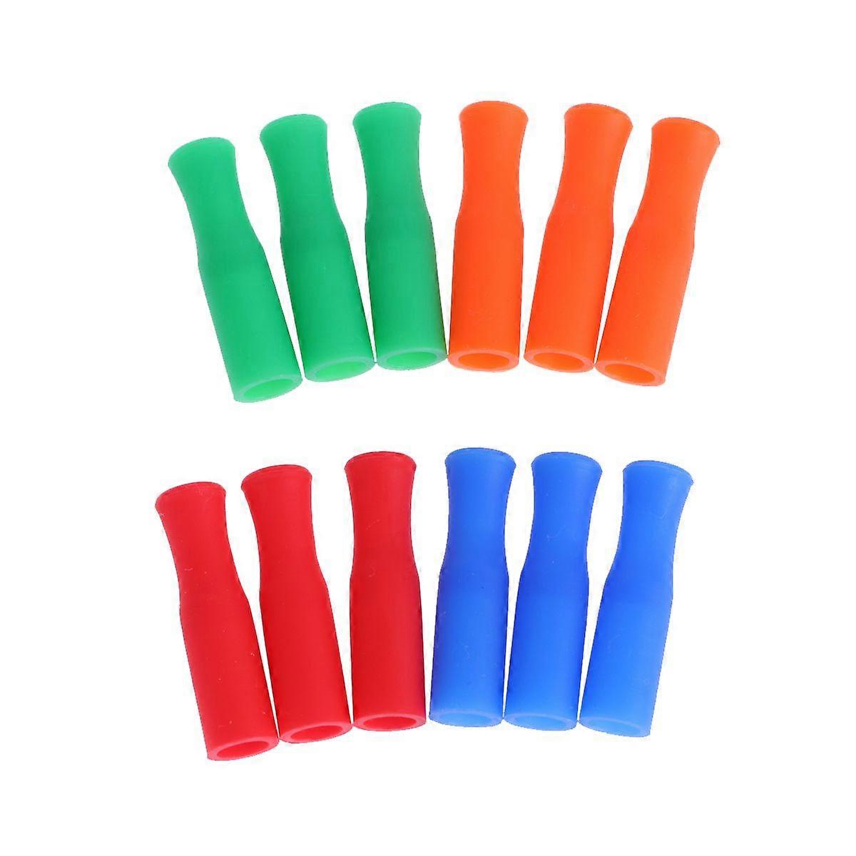 12PCS Silicone Straw Tips Multicolored Food Grade Straws Tips Covers (Random Color)