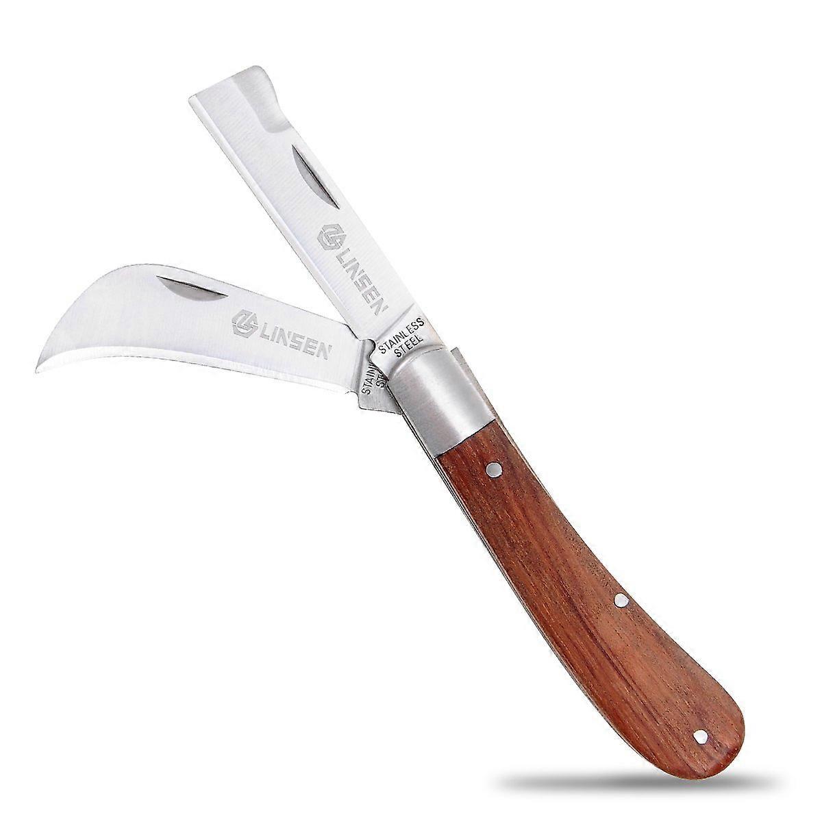 Pruning Knife Double Blade Grafting Knife Stainless Steel Folding Pocket Tool for Grafting Cutting Weeding and Mushroom Digging