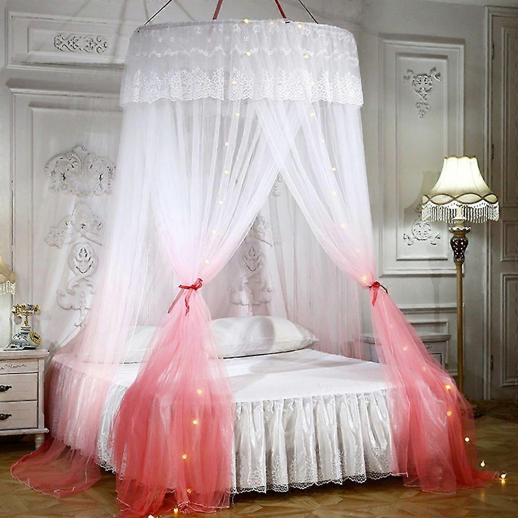 Ceiling Mounted Bed Canopy Mosquito Net Double Bed Mosquito Net Home Dome Foldable Bed Canopy with Hook,Pink