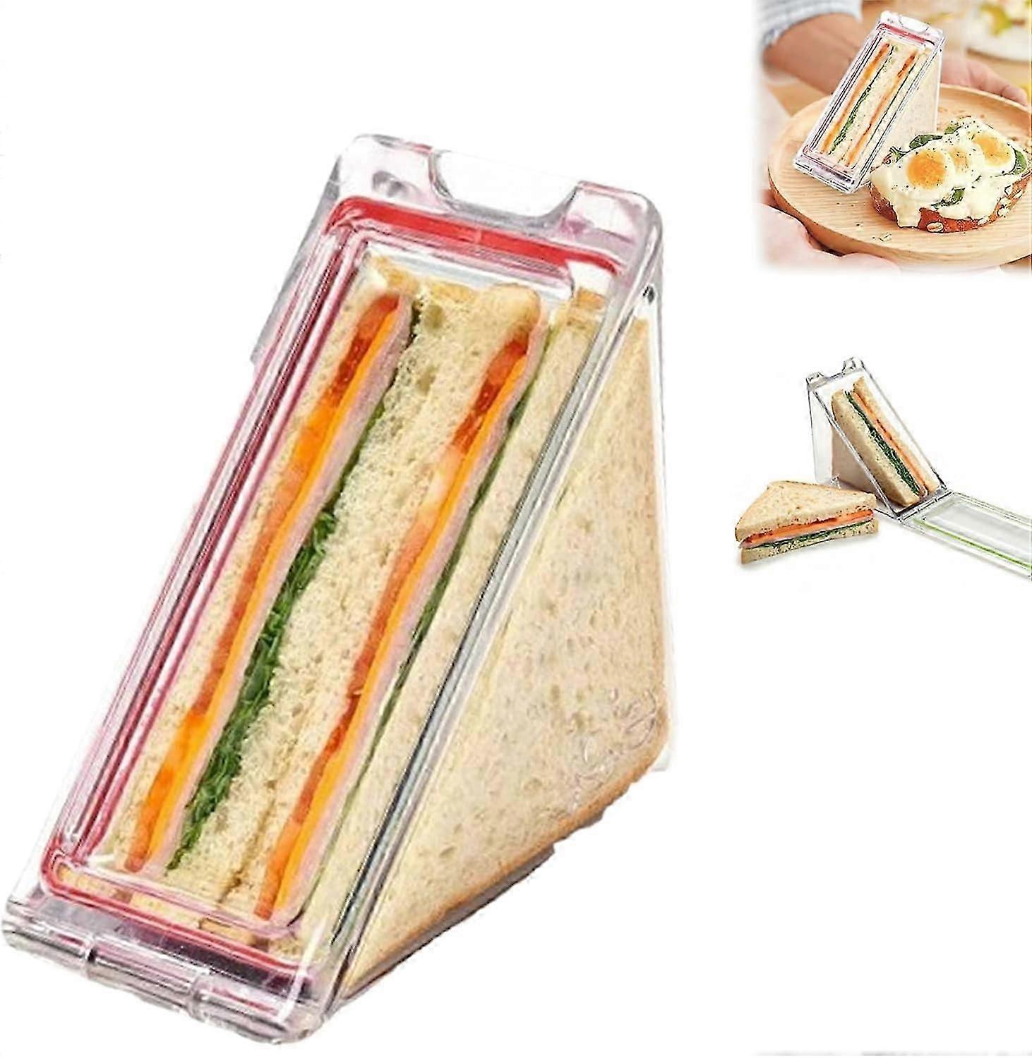Contenedor de sándwich triangular, caja de sándwich triangular transparente, reutilizable Caja de sándwich triangular portátil, caja de sándwich lavable con tapas