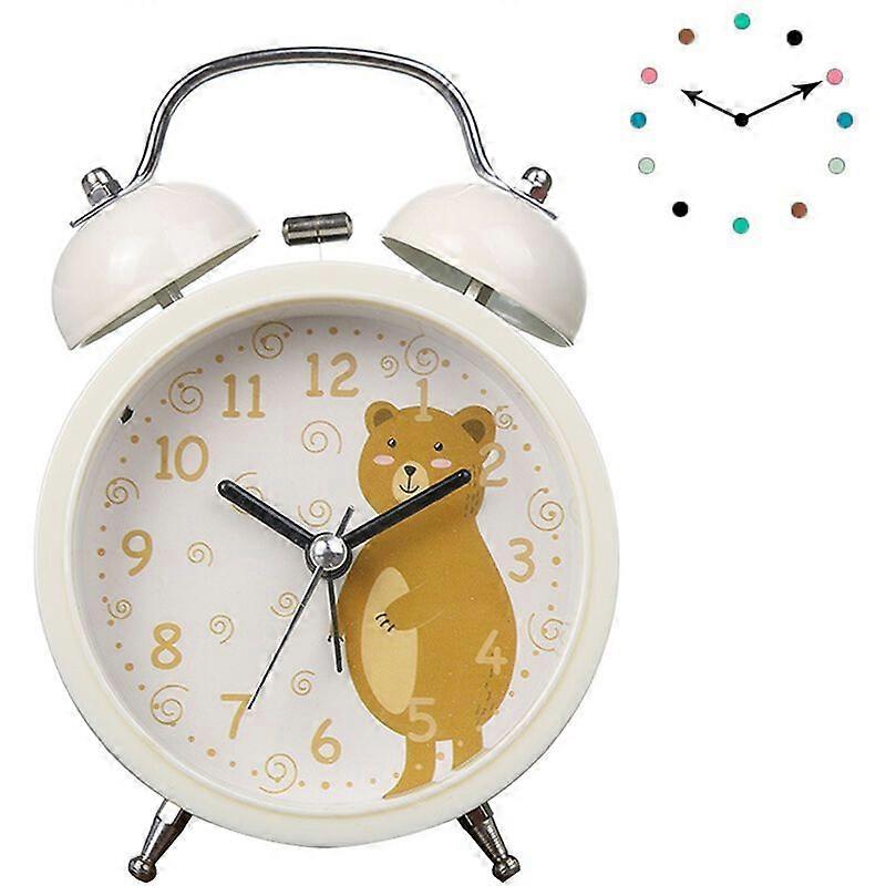 Double Bell Alarm Clock Without Tick - Metal Frame 3D Dial with Backlight Function - Desk Table Clock for Home and Office, Yellow