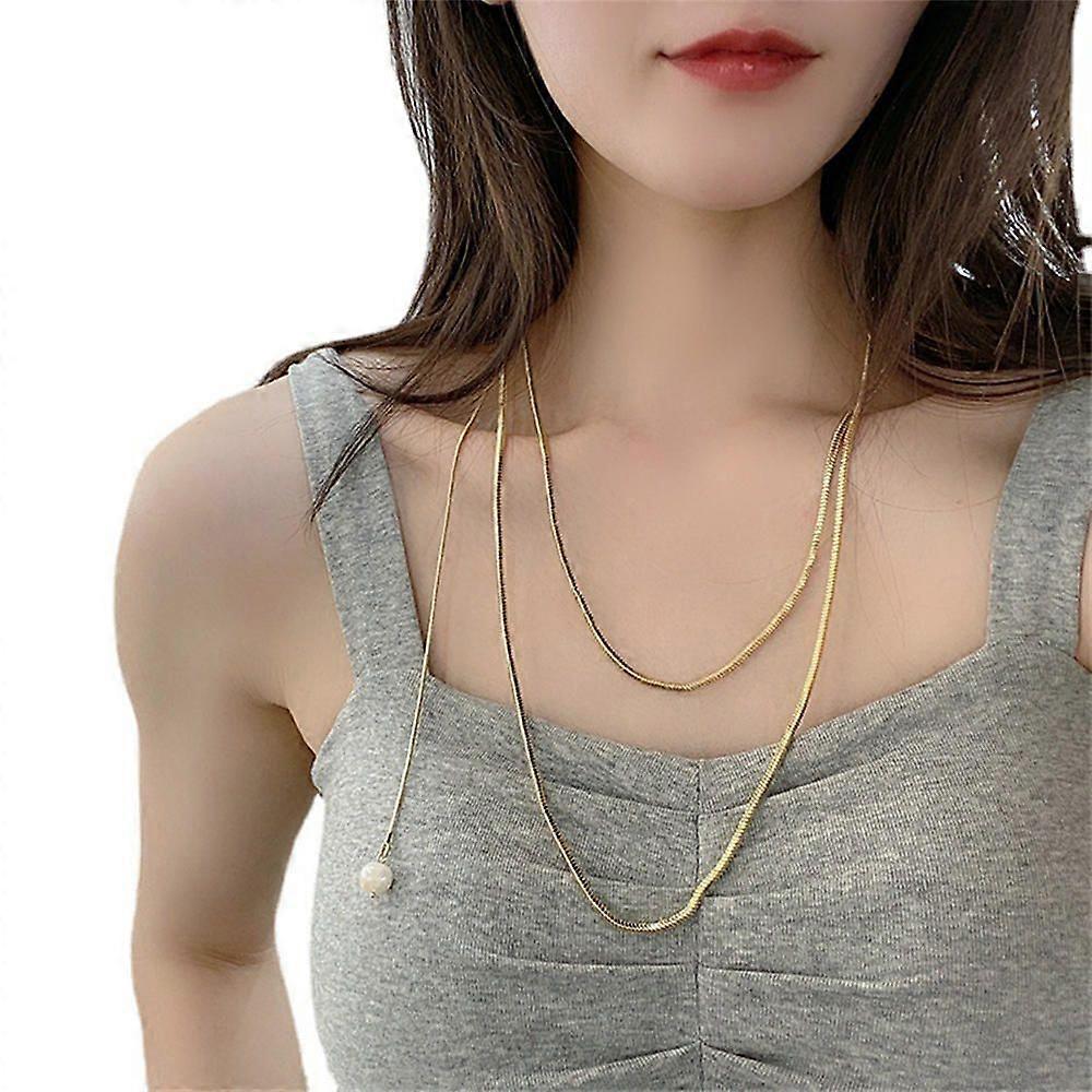 Stylish Double Layer Snake Chain Necklace, Pearl Pendant Sweater Chain, Halloween gifts, Christmas gift ,Personalized gift