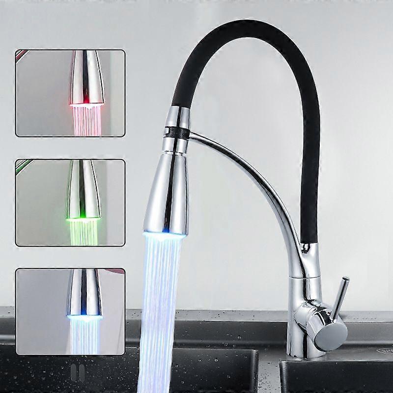 LED Kitchen Taps Pull Out Spray Basin Mixer Sink Tap Chrome Faucet