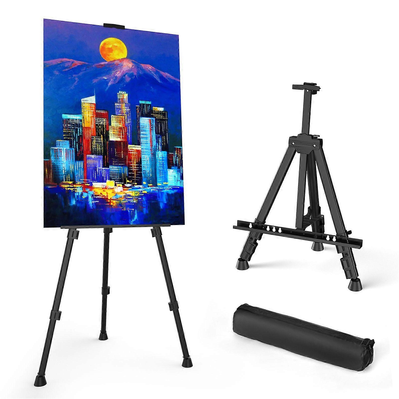 60 Inch Two Tier Easel Stand, Height Adjustable 17-60 Inch, Tripod for Painting and Display with Carry Bag and Spare Parts, 1 PACK, Black