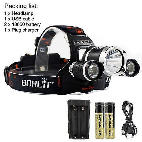 פנס LED בעוצמה גבוהה נטענת Uv T6 18650 Boruit RJ-3000 5000lm פנסים קדמיים כניסה |הצטרף