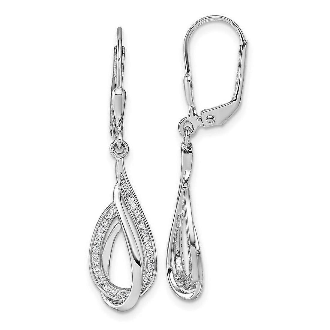 925 Sterling Silver Rhodium Plated Cubic Zirconia Polished Tear Drop Leverback Earrings 40x9.7mm Wide Stud Earring for W