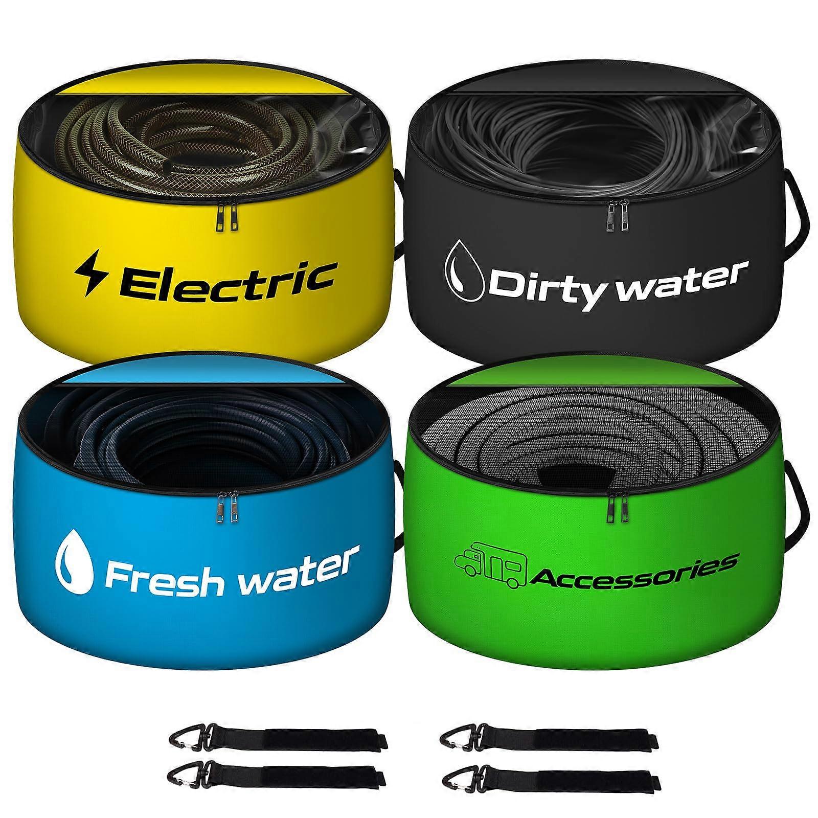 RV Sewer Hose Storage Bag - Waterproof Organizer with Straps for Sewer, Fresh/Black Water Hoses & Electrical Cords (4 Pack)