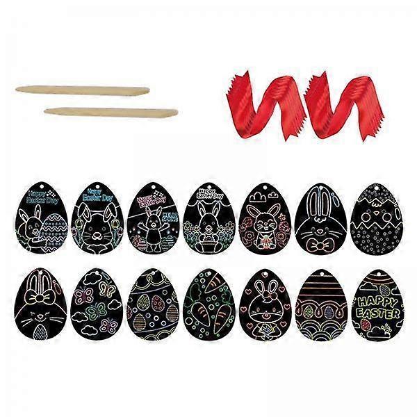 2x14pcs Hanging Scratch Paper Easter Egg Sketch Pads Kids Party Ornaments