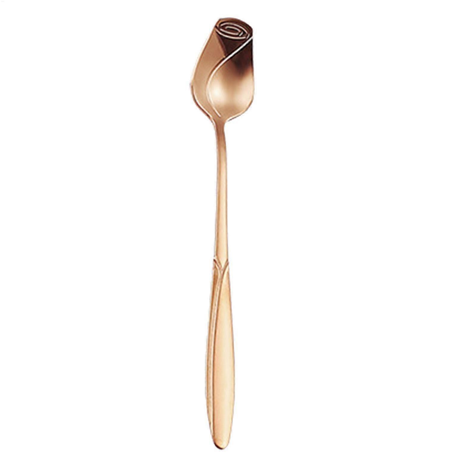 Spoon Tea Cutlery Long Handle Rose Shape Creative Tableware in Rose Gold