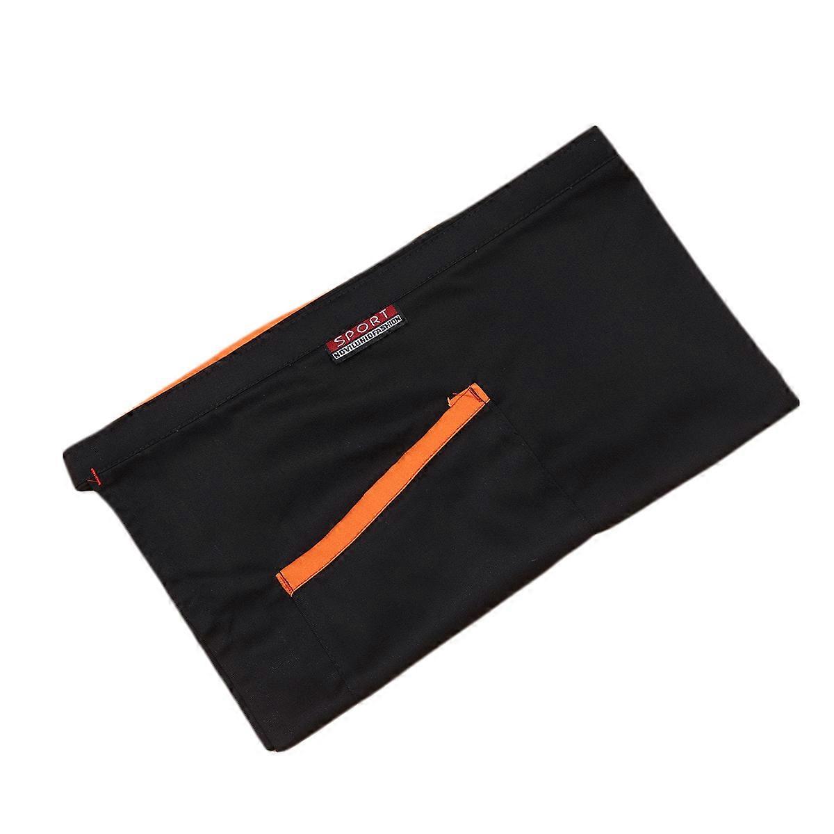 Unisex Half Working Apron with Pockets, Short Serving Waist Apron for Kitchen, Café, Hotel Use – Black with Orange Trim, Comfortable & Easy to Clean
