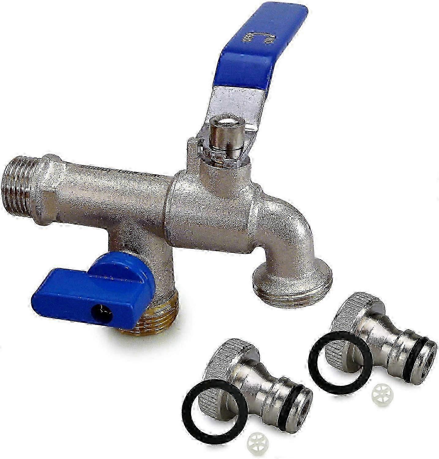 Durable Dual Outlet Garden Tap with 1/2" x 3/4" x 3/4" Size, Rust & Freeze Resistant, Compatible with 2 Hose Connections for Washing Machine Use