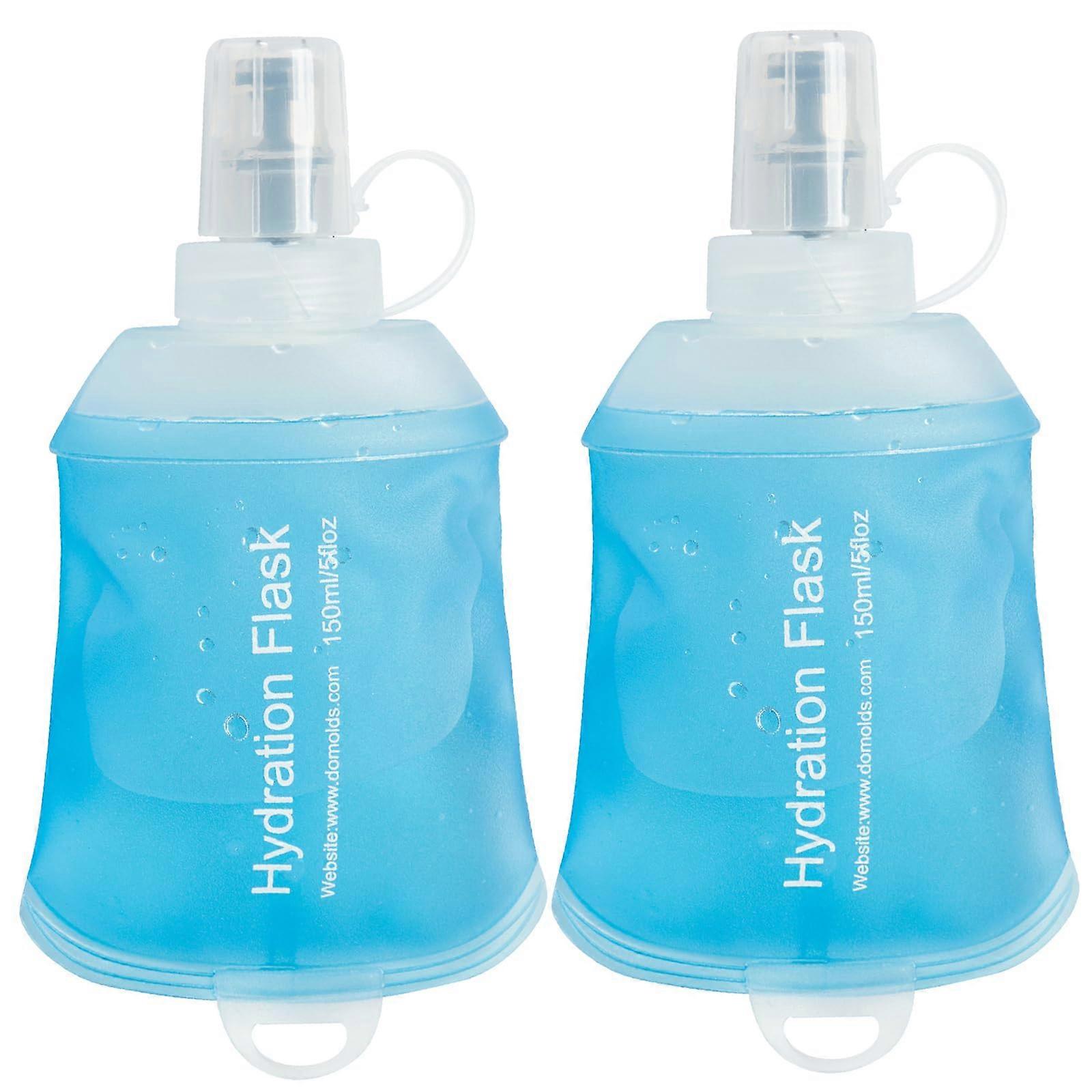 GYGYL 150 ml Soft Flask Running Water Bottles, T Collapsible Running Hydration Flask for Hydration Pack Hiking Cycling Climbing (2 Pieces, Blue)