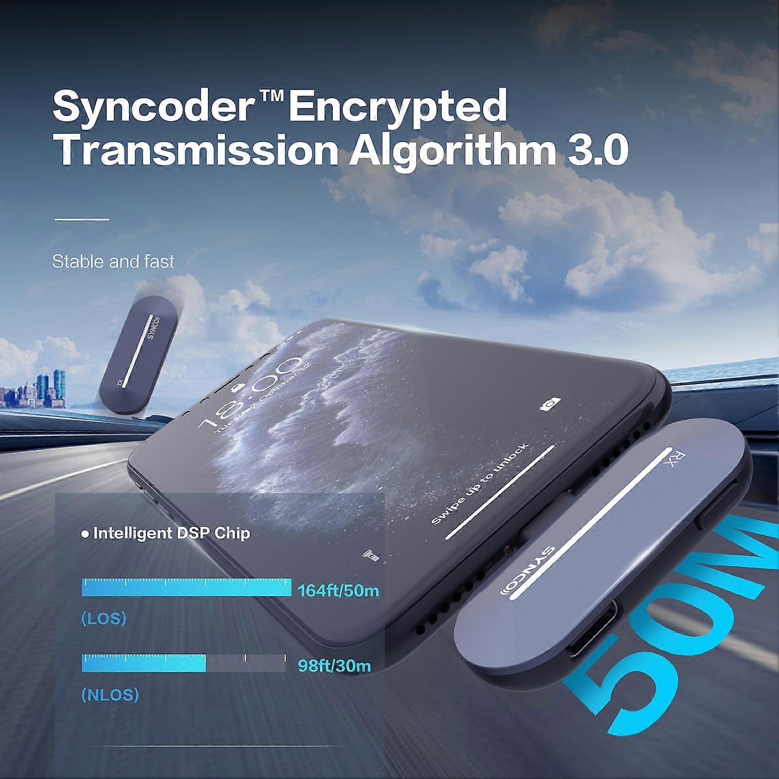 SYNCO P1SL Wireless Mic System - iPhone/iPad Compatible, 150M Range, Noise Cancelling