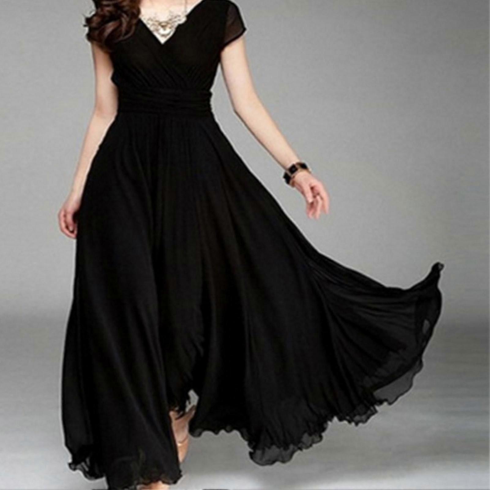 Robe en mousseline de soie décontractée pour femmes Robe de soirée à col en V Robes d'invité de mariage pour tenue quotidienne en plein air