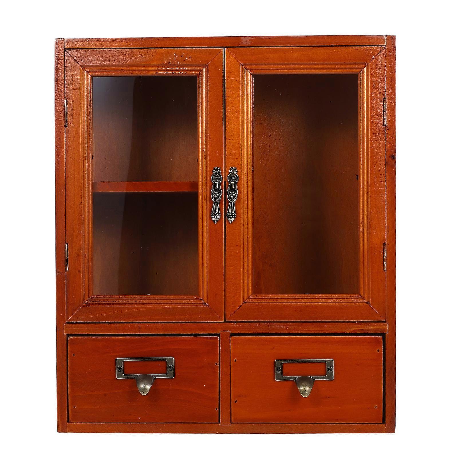 Rustic Wooden Wall Cabinet Organizer with Double Doors – Compact Bedside Storage Cupboard for Neat Bedroom Display and Multi Compartment Organization
