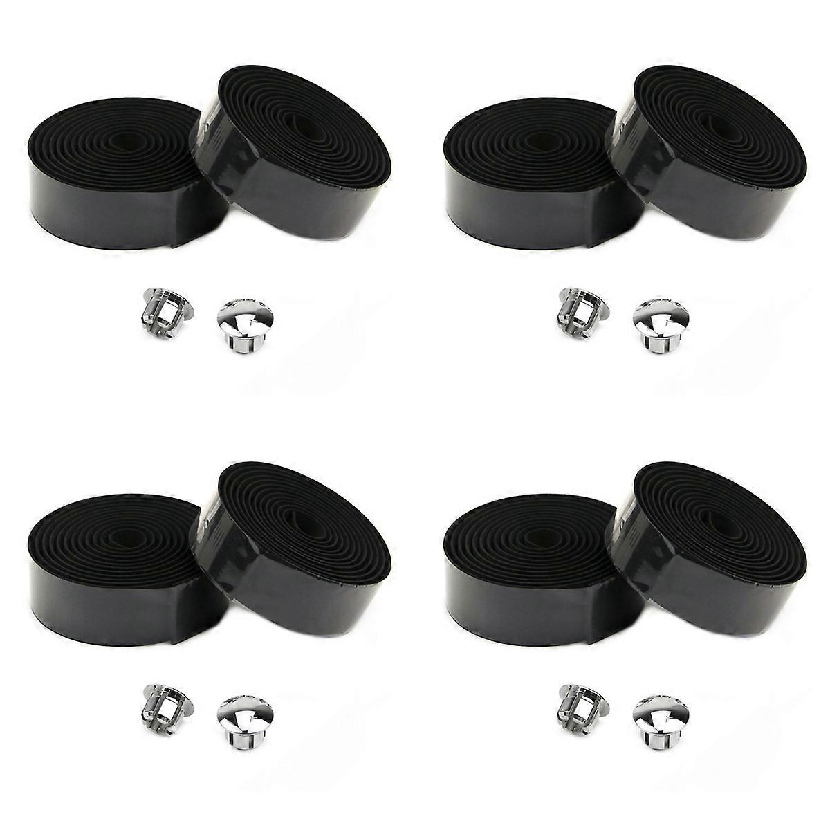 16X Road Bike Bicycle Cork Handlebar Bar Grip Wrap Tape + 8 Bar Plugs-Black