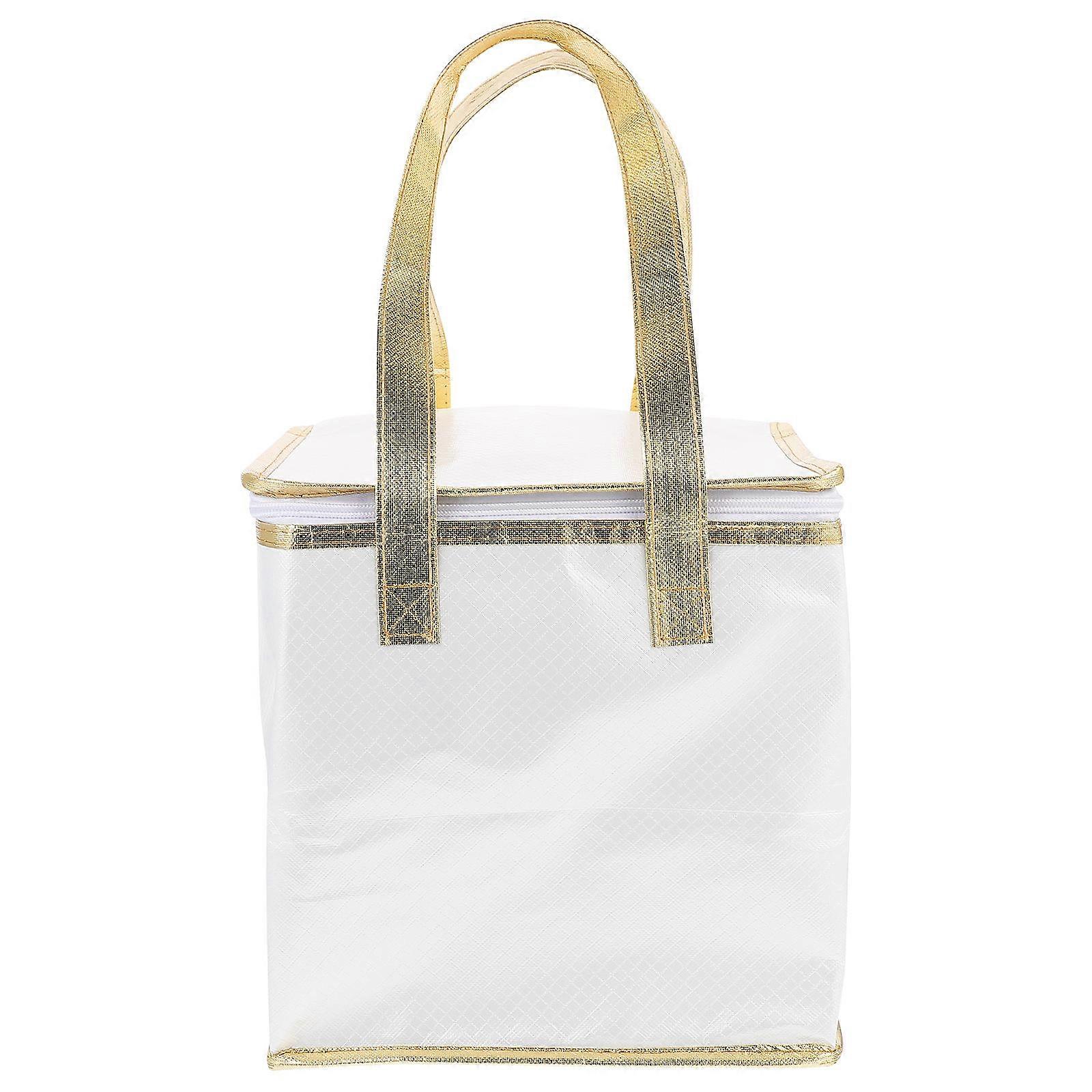 Portable Cake Storage Bag for Food Insulation White Composite Material with Handle and Zipper Design