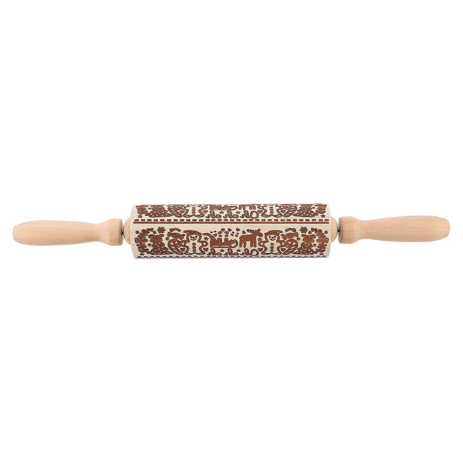 Wooden Christmas Embossed Rolling Pin for Baking Cookies, Pastry, Pizza, and Fondant with Smooth Finish