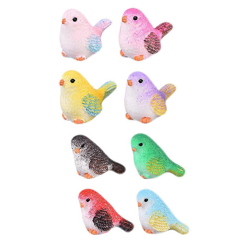 Bird Shape Ornament Garden Adornment Desktop Handicraft Assorted Color 3.00X2.10X2.00CM Resin Car 8Pcs