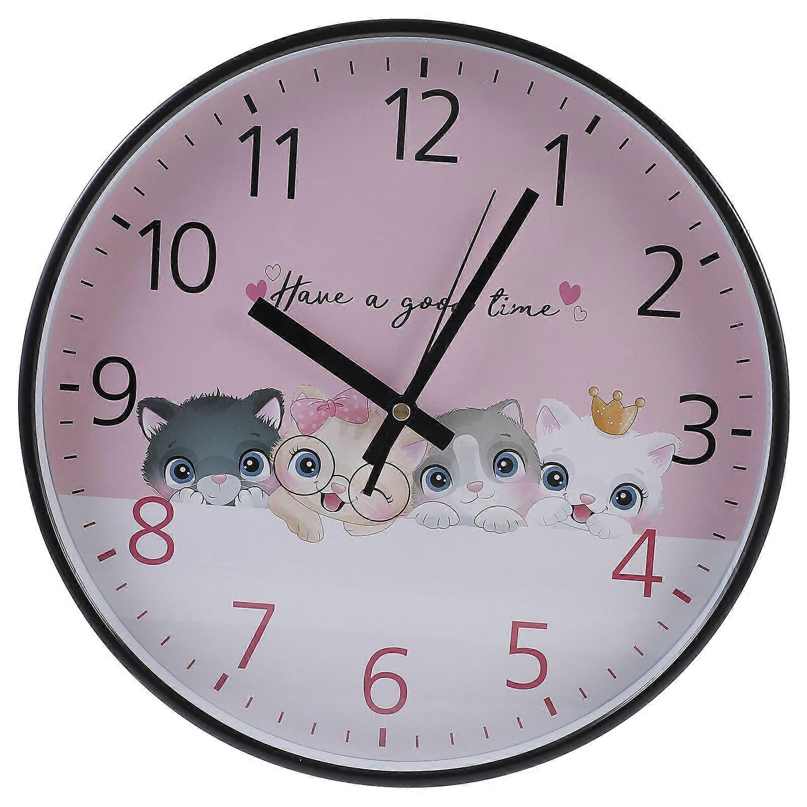 1pc Fashion Wall Clock Simple Art Clock Wall Hanging Clock Cat Printing Clock Wall Hanging Decor without Battery