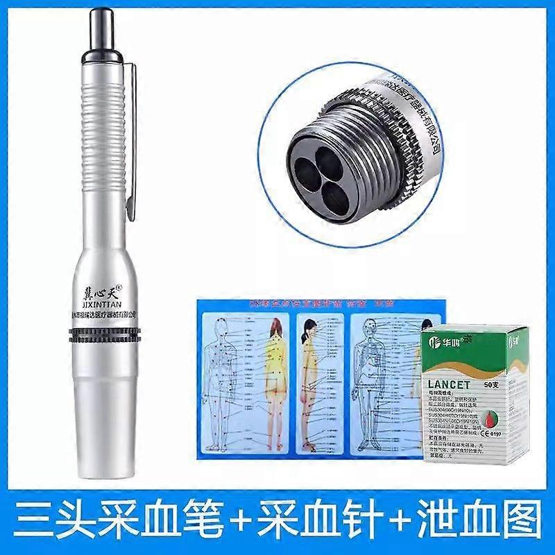 3-Head Blood Lancet Pen for Cupping & Bloodletting, Adjustable Depth, Portable, Painless Device for Home & Professional Use