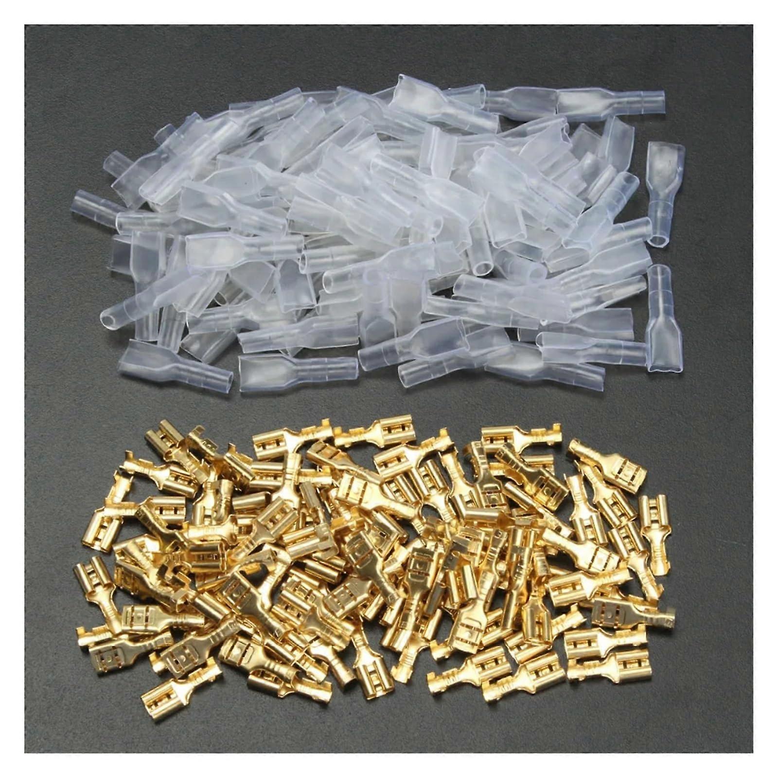 100 Sets Copper 4.8 mm Female Spade Crimp Terminals 22 16AWG 0.5 mm Thickness Ref: 7638