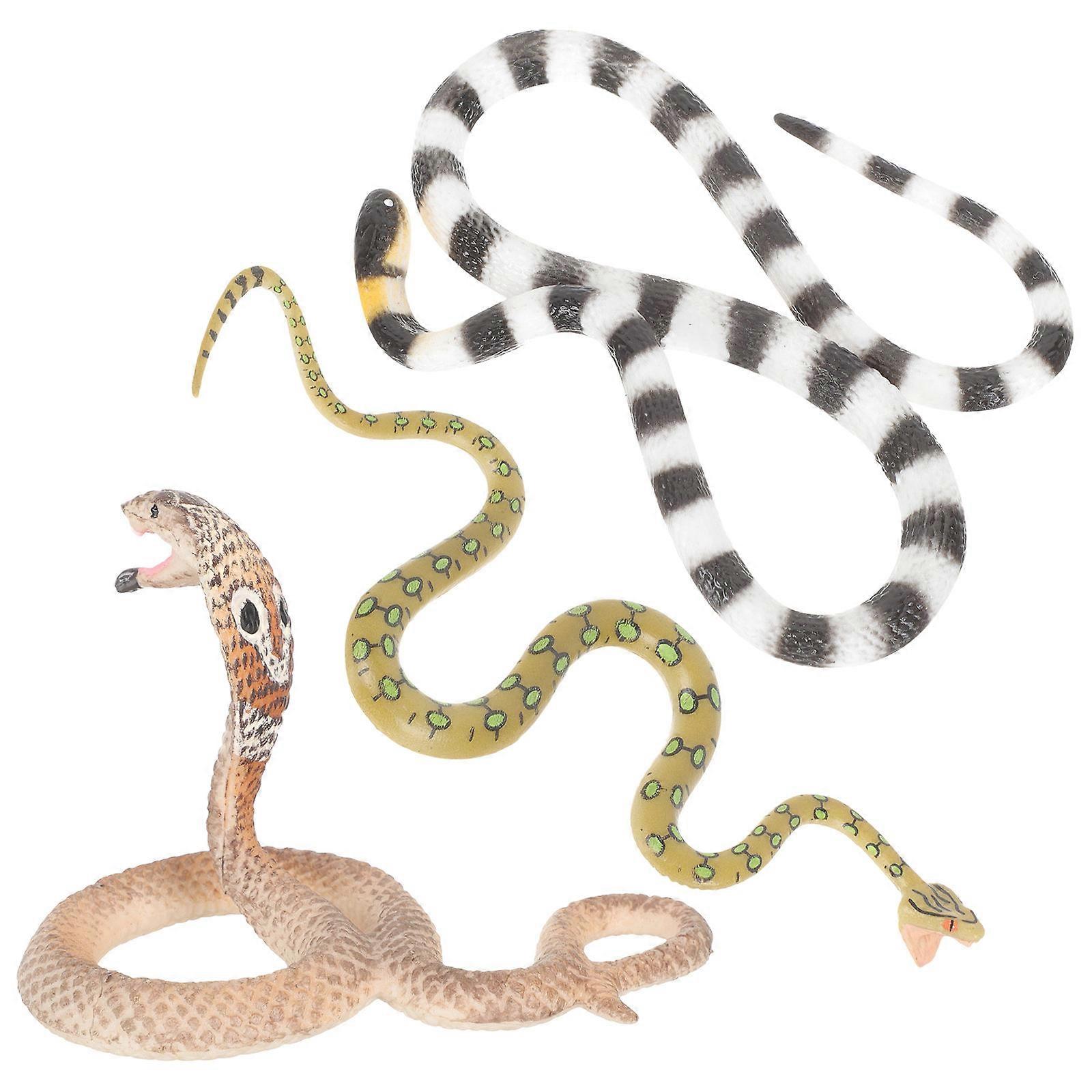Cute Snake Statue Fake Snake Toy For Collection Science Educational Room Decor Cobra Shape Assorted Color PVC 3Pcs