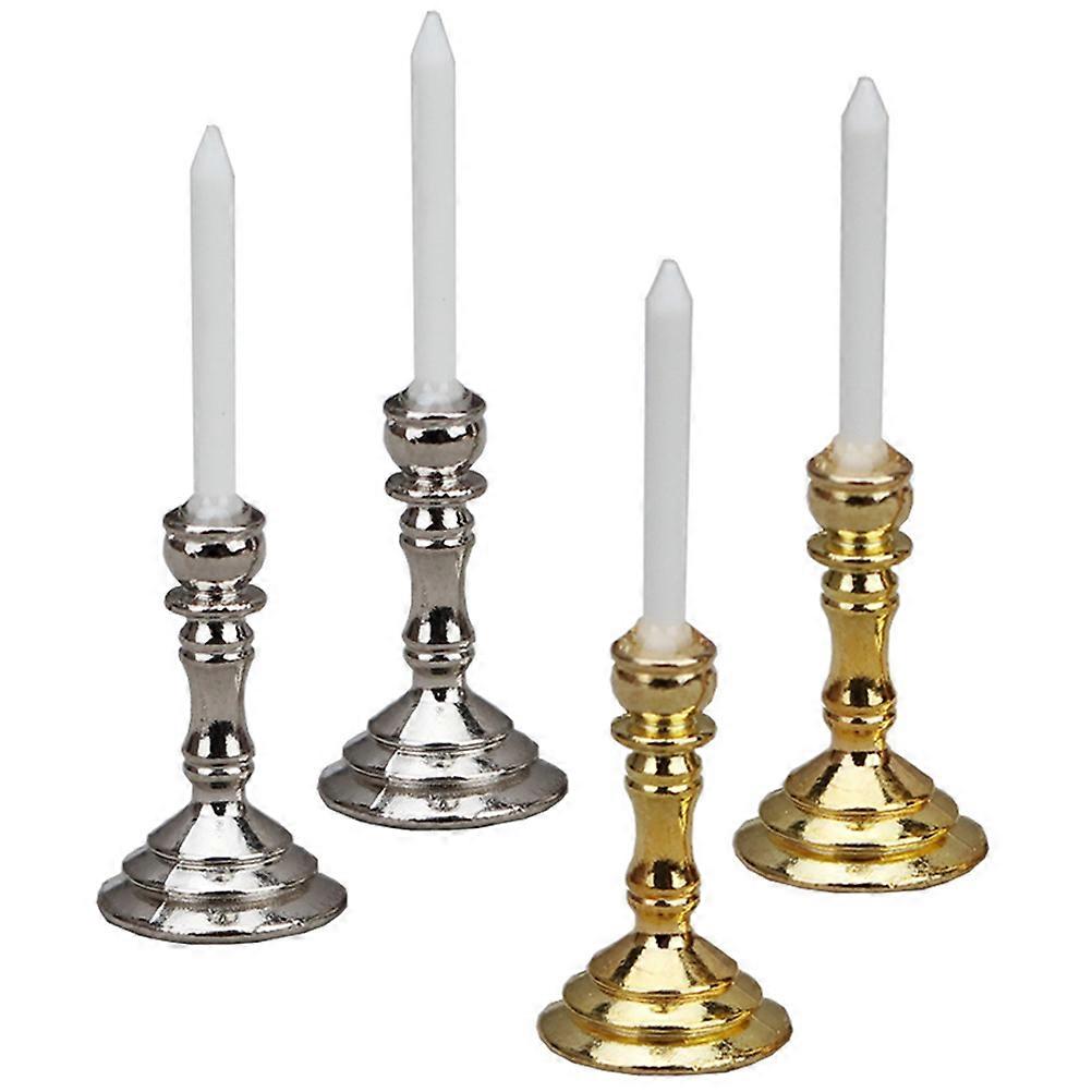 Mini Dollhouse Candlesticks Decorative Props Realistic Style For Indoor Display 4.00X1.20X1.20CM 2Pairs