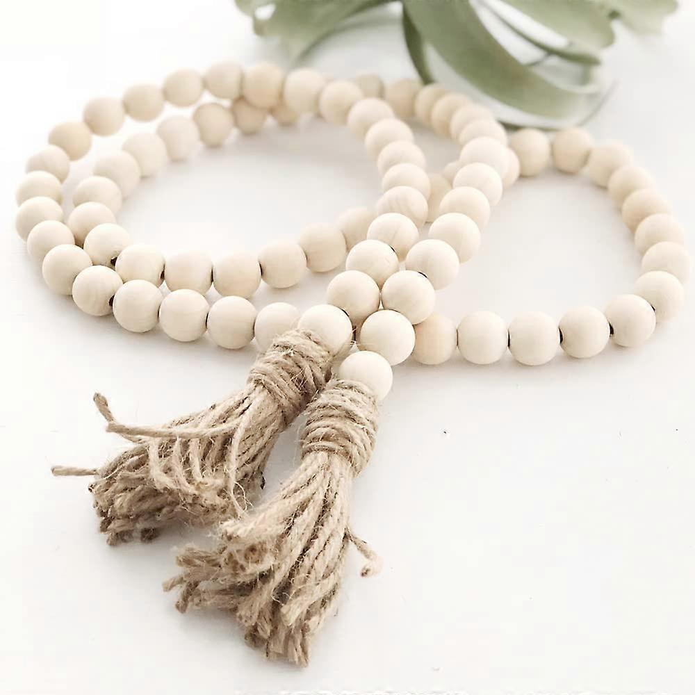 Wooden Bead Garland 57in with Tassels Rustic Farmhouse Wall Hanging Decor for Home and Living Spaces