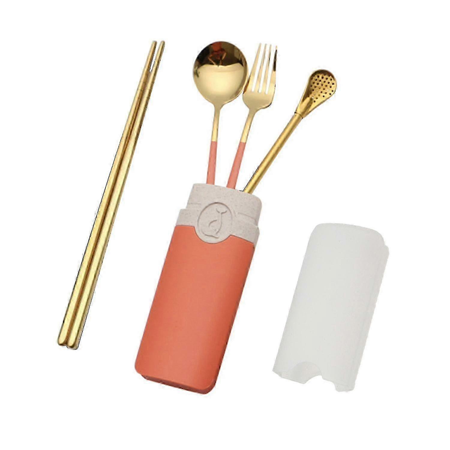 1 Set Cutlery Set with Case Practical Stainless Steel Kids Eating Utensils Spoon Fork and Chopsticks