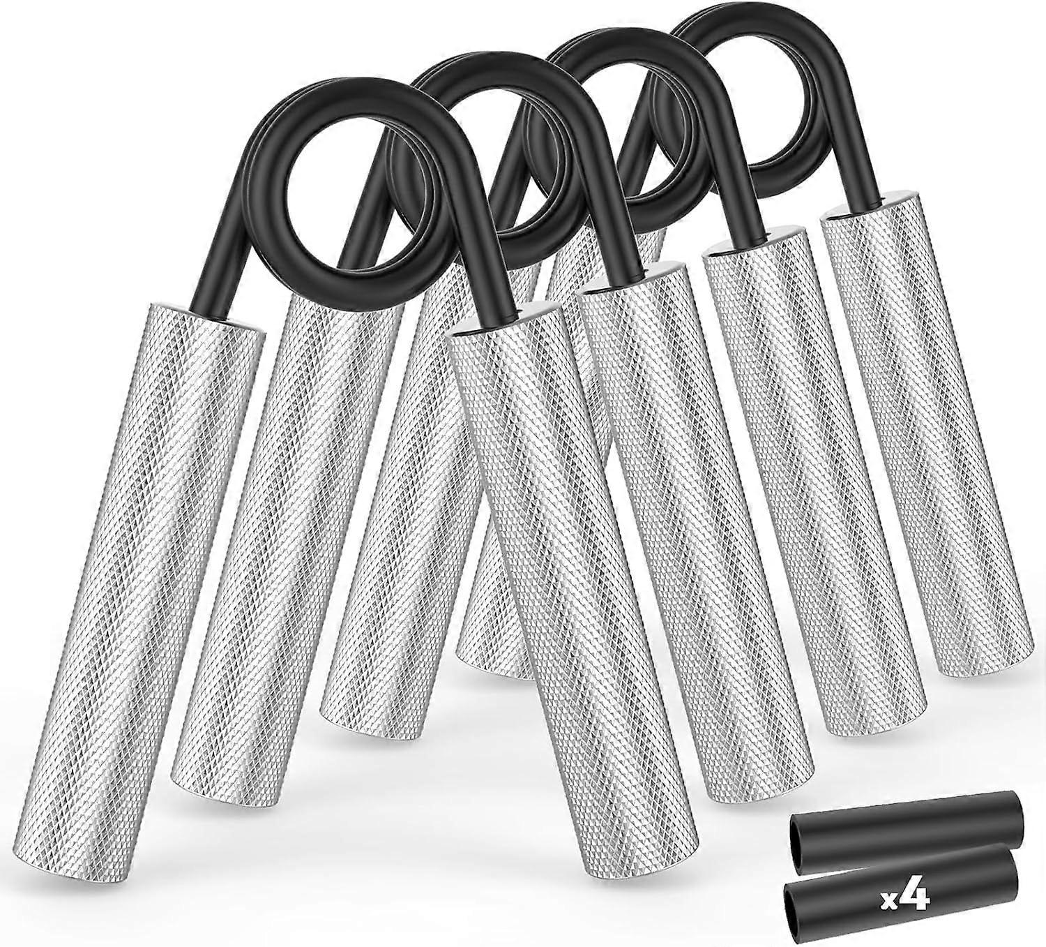 グリップストレングストレーナー4パック、50LB-200LBメタルハンドグリップ強化剤、滑り止めヘビーデューティー前腕エクササイザー、筋肉増強とハンドR用ハンドグリッパー