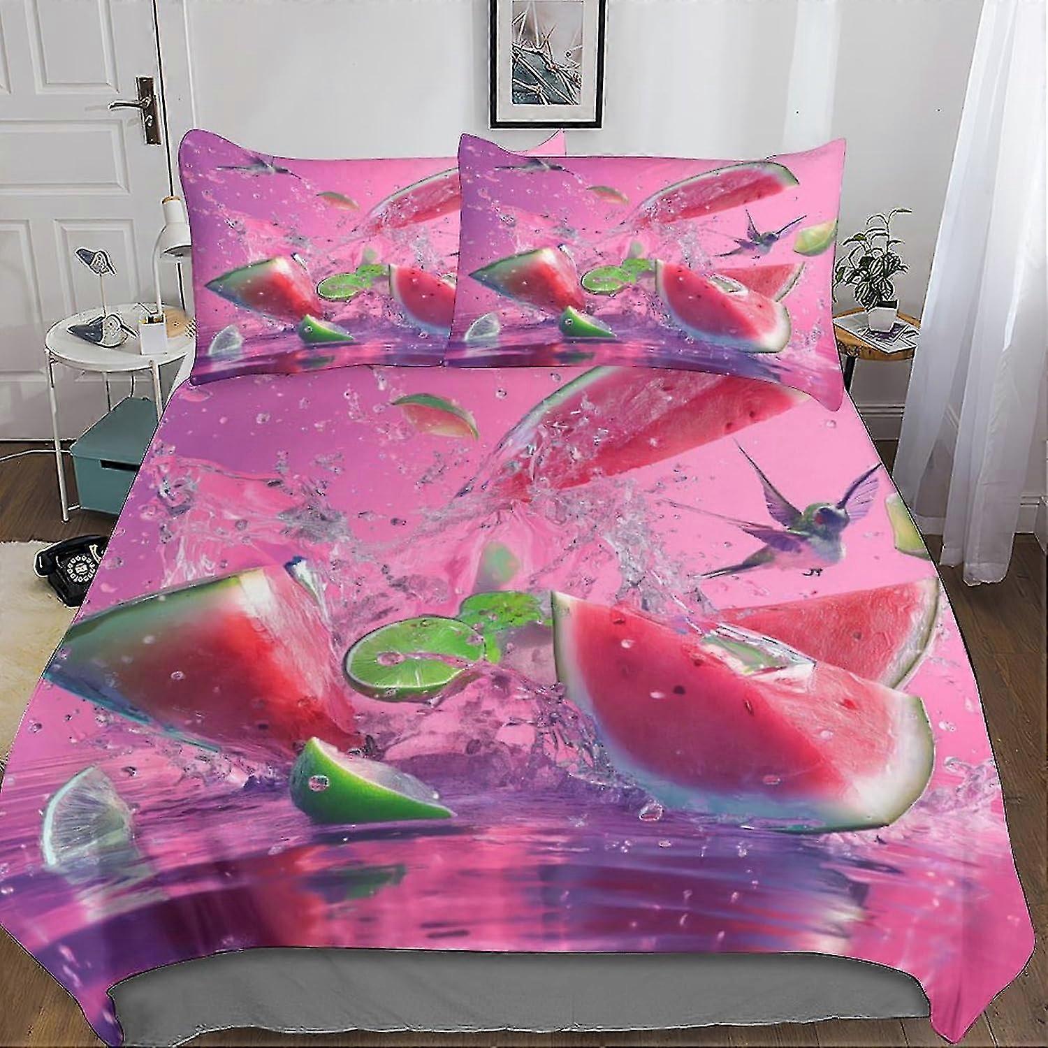 Watermelon 3D Printed Quilt Cover 3 Pieces Fruit Duvet Cover Bedding Set with Microfiber and Hidden Zipper Closure for Boys