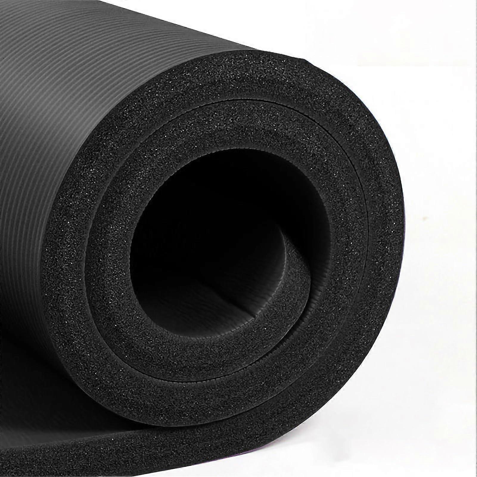 Extra Wide Thickened Yoga Mat with Straps, Storage Bag (Black)