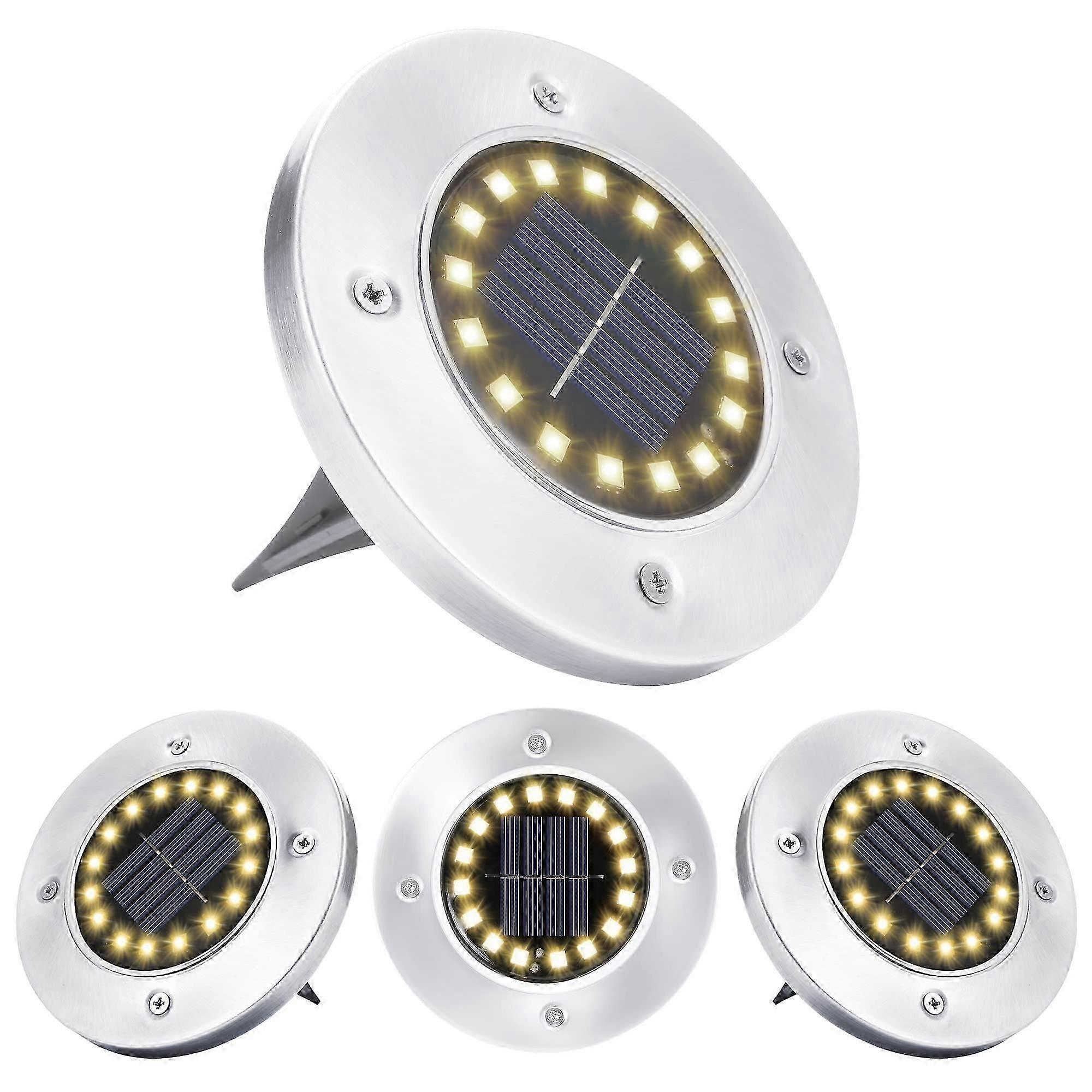 Solar lys udendørs, 16 LED varm hvid spotlys vandtæt rustfrit stål solar jord lys, 4 stk