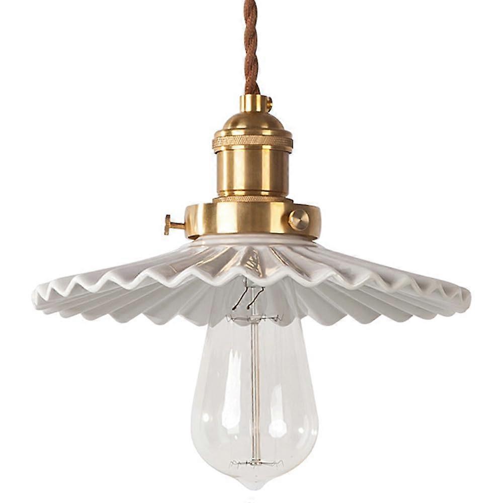 Japanese Style Ceramic Chandelier, Creative Pleated Pendant Light Shade, E27 Single-Head Hanging Lamp for Balcony and Restaurant Decor