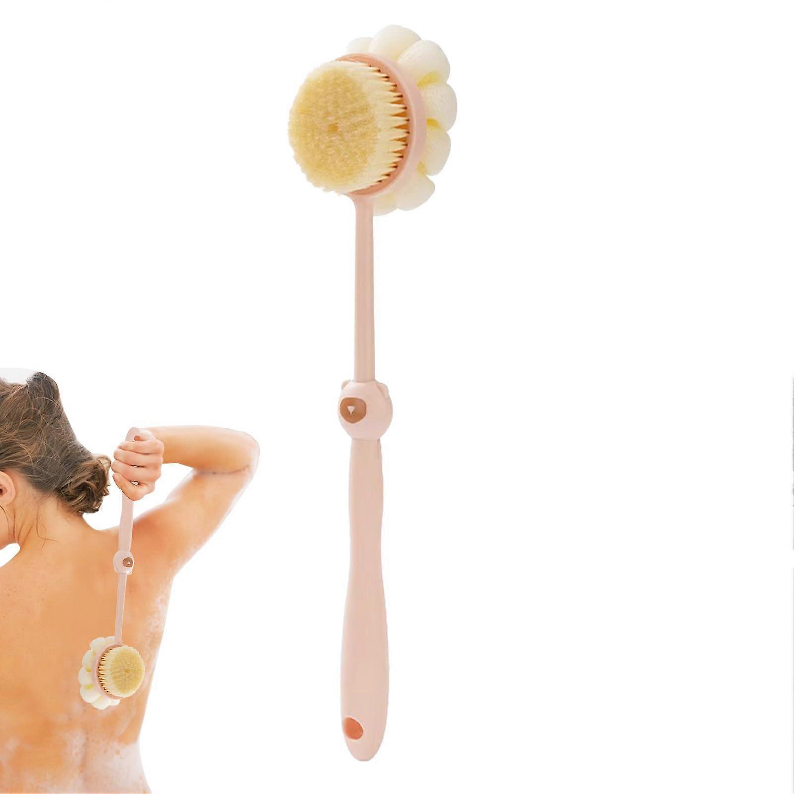 Duschbürste Double-Sided Back Cleaner Soft And Firm Bristles Non-Slip Long Curved Handle Exfoliating Bath Brush Pink