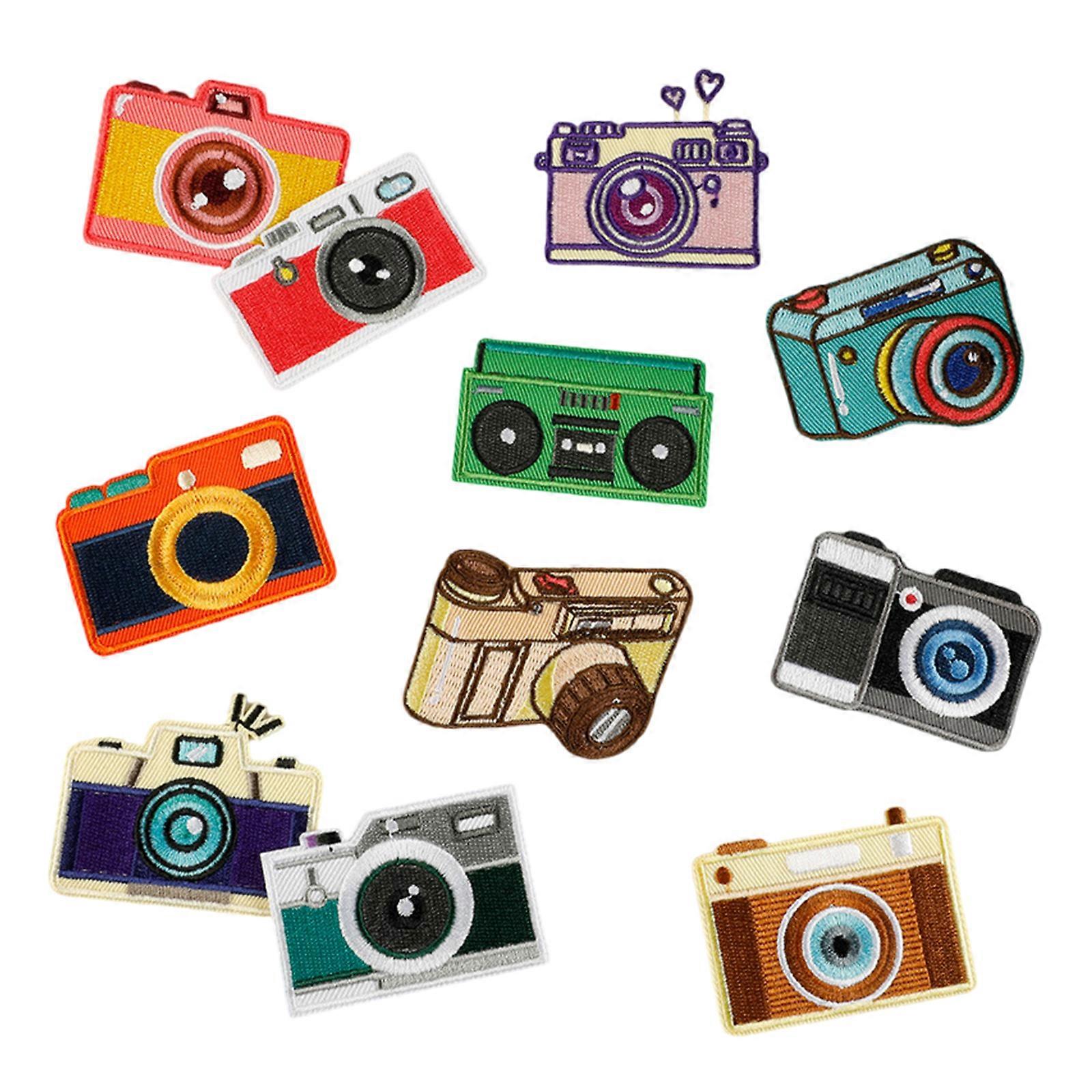 11 stuks kleurrijke geborduurde patches naaien op patches cartoon camera opstrijkbare patches kleding patches naaien patches