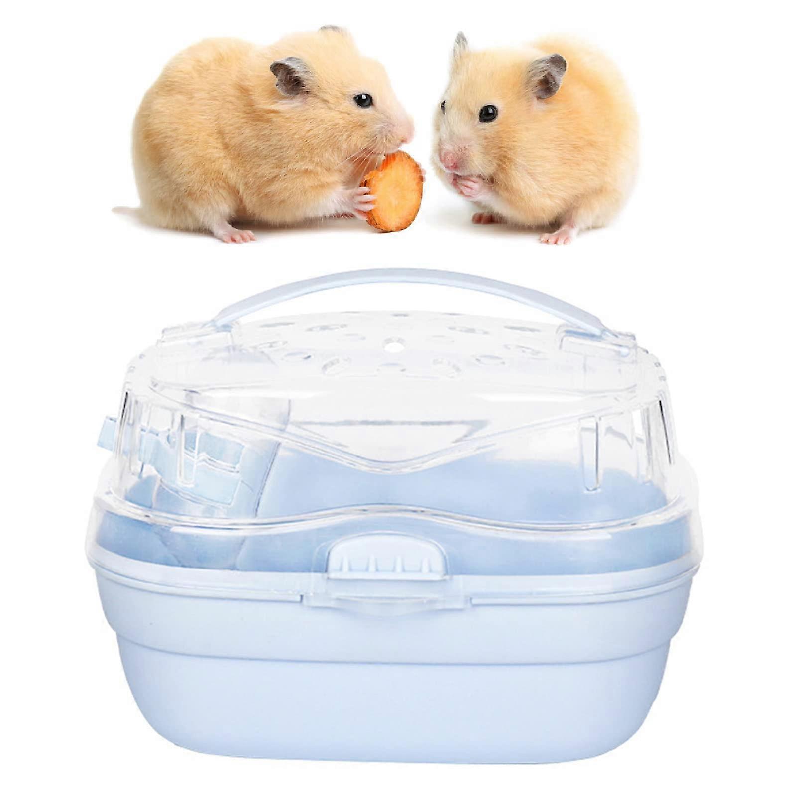 Hamster Carrier Cage Portable Travel Bag for Small Animals with Ventilation, Cream Blue