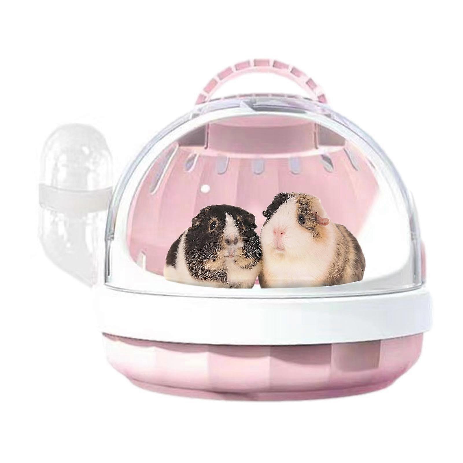 Hamster Carrying Bag For Travel, Portable Small Pet Carrier With Removable Water Bottle, Panoramic View, Rose Pink