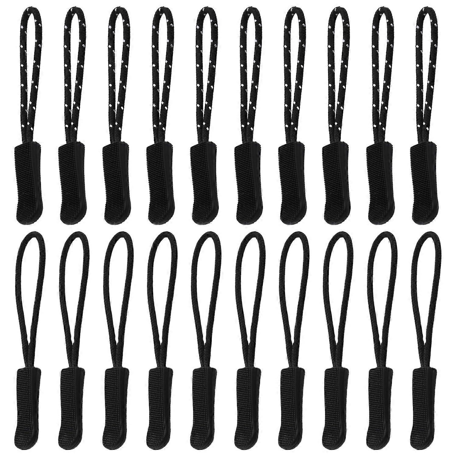 20 Pieces Zipper Pull Cords, Zipper Label Pull Cords, Jacket Zipper Pull Cords, Zipper Replacement Pullers (Black)