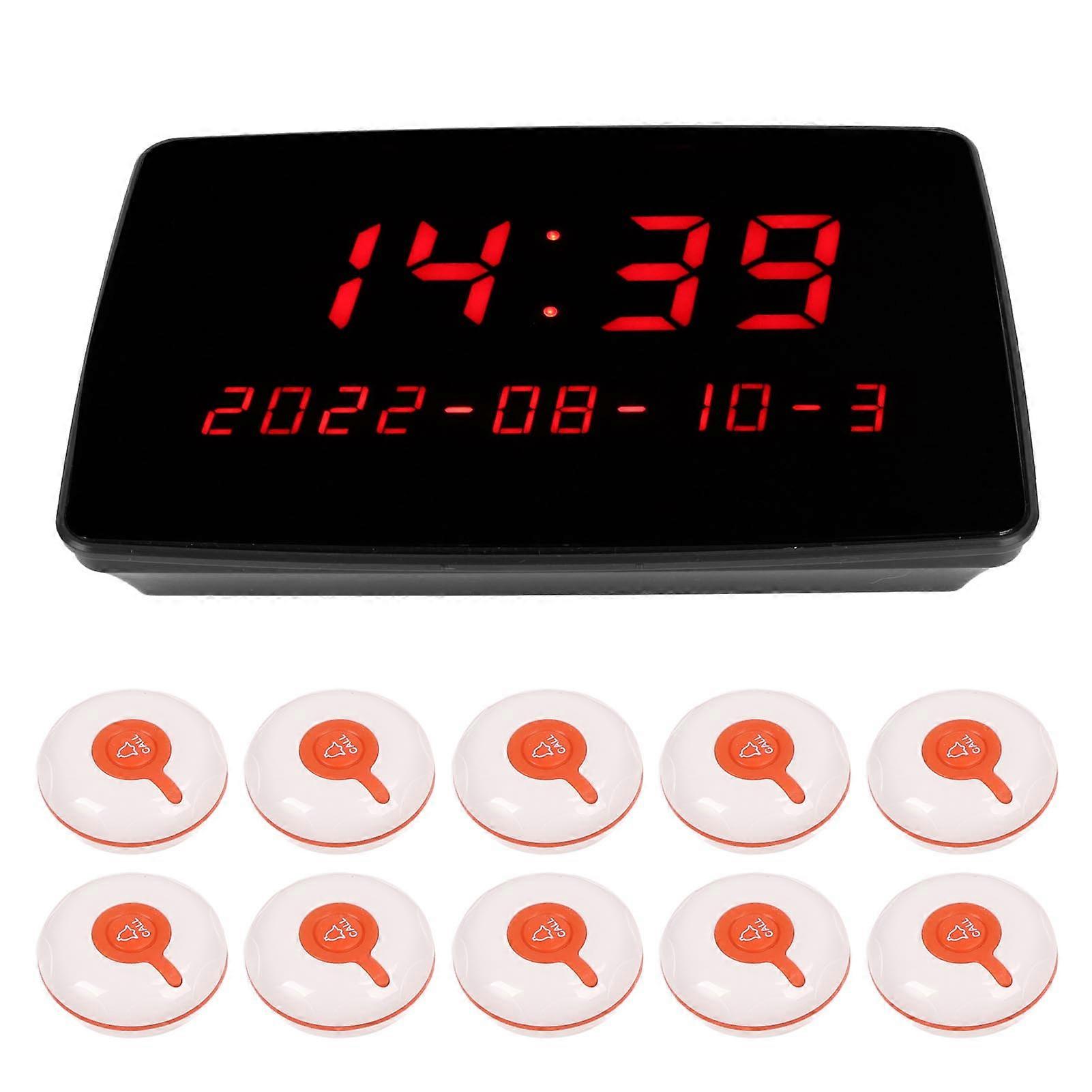 Wireless Calling System 10Pcs Waterproof Call Buttons 1 Display Receiver Patient Pager System for Hospital Bar 110‑240V EU Plug