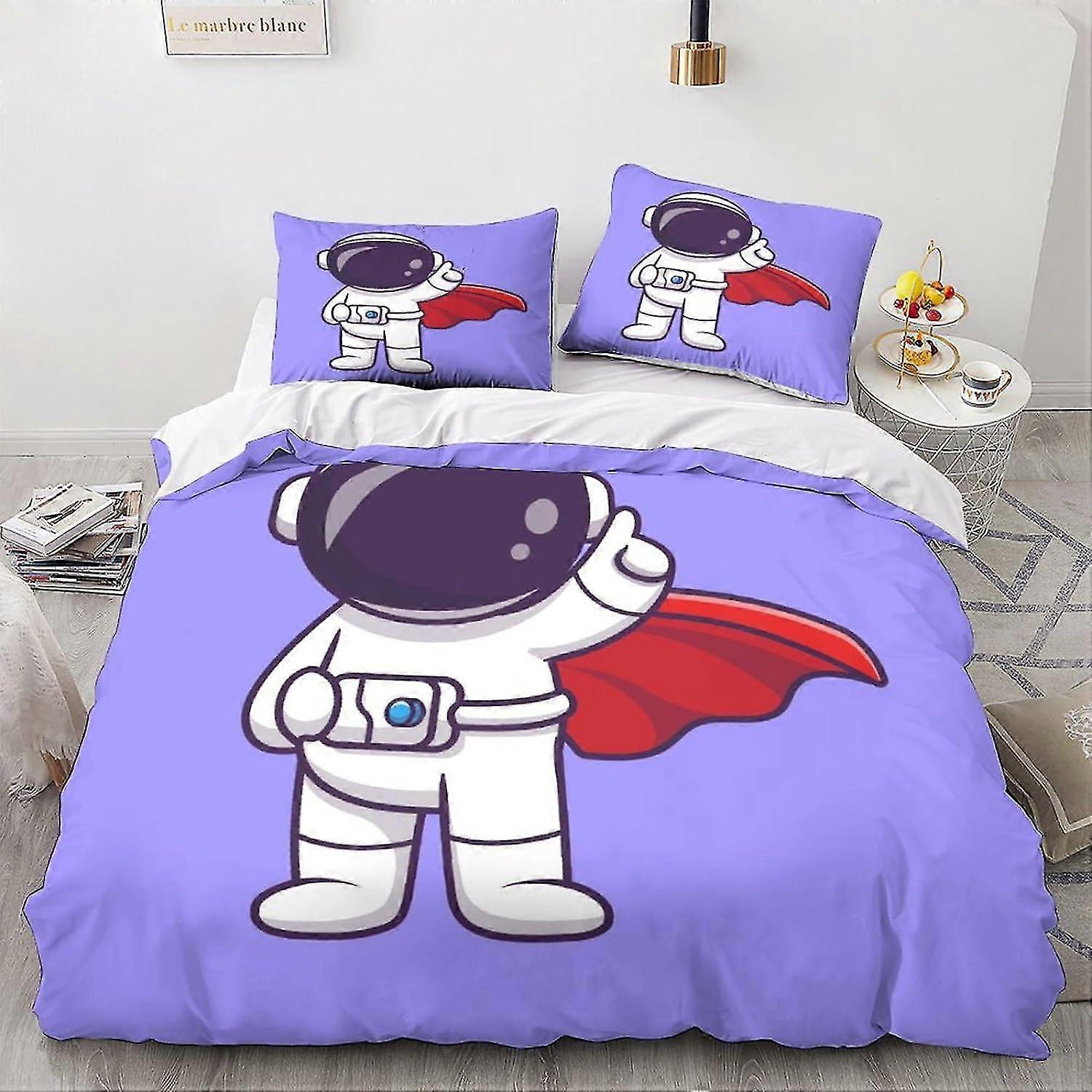 Conjunto de capa de edredão de astronautas de desenho animado 3D com padrão espacial, fecho de zíper, 3 peças de capa de cama macia adequada para algumas marcas